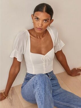 Reformation Delevan Puff Sleeve White Top